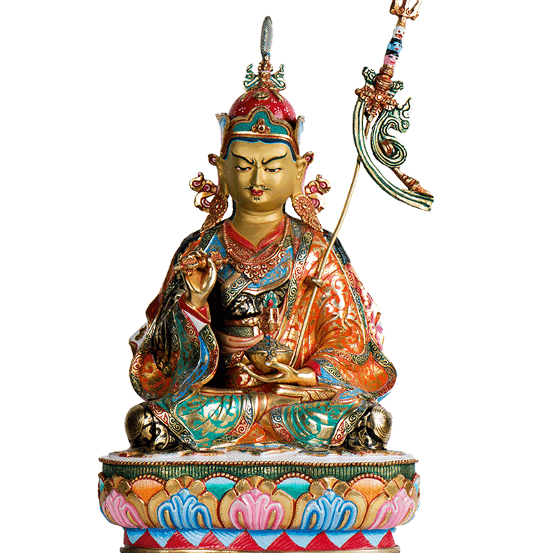 莲花生大士铜像 尼泊尔手工铜彩绘10寸莲花生大师 中式客厅摆件