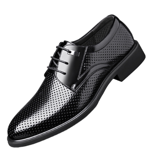 镂空皮鞋夏季大码正装男鞋子真皮凉鞋男士商务休闲透气内增高夏天