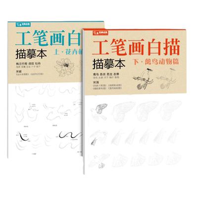 经典全集 工笔画白描描摹本上下2册/基础训练篇+强化提高篇 花卉植物禽鸟动物绘画临摹本入门零基础书教材