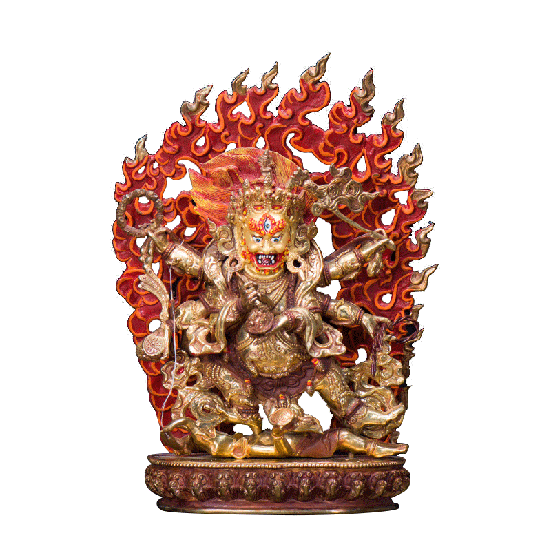 尼泊尔摆件 10寸34厘米 铜半鎏金 六臂玛哈嘎拉玄关像 铜像大黑天