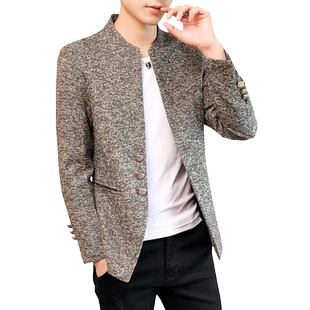 春秋季中山装夹克外套青年修身男士立领帅气休闲薄款西装衣服潮流
