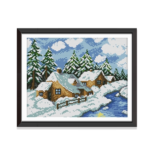 冬天童话屋十字绣 冬天雪景 小房子简约现代客厅2025新款风景线绣