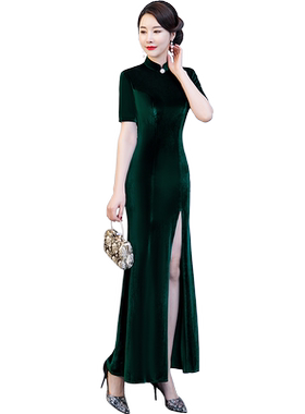 金丝绒妈妈礼服婚宴旗袍