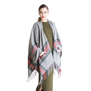 橘语纯羊毛带帽围巾披肩斗篷长外套女办公室礼盒外搭披风包邮