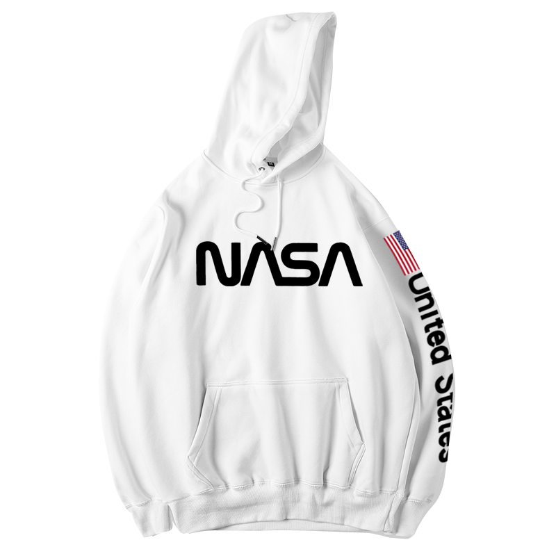 美国国家航空航天局NASA 印花连帽衫 加绒卫衣秋冬男嘻哈宽松运动