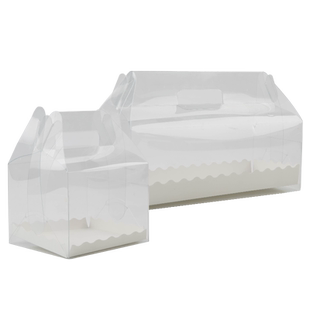 网红野餐手提透明盒蛋糕卷包装盒瑞士卷浮云半卷包装长条打包盒子