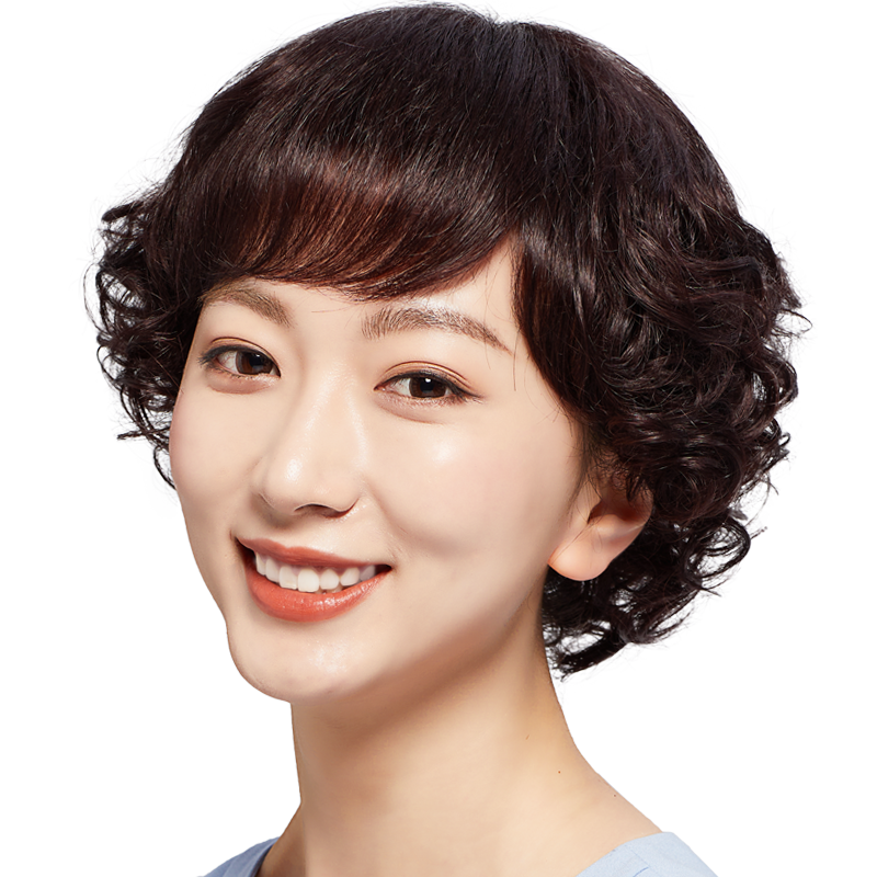 中长妈妈梨花头真人假发女短发