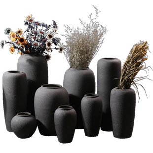 景德镇花瓶摆件民宿餐厅博古架书房陶瓷插花北欧风黑色高级感花瓶