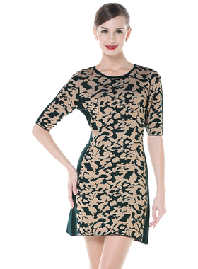 EVENY伊芙心悦天猫女装OL气质淑女职业蕾丝拼接收腰针织衫