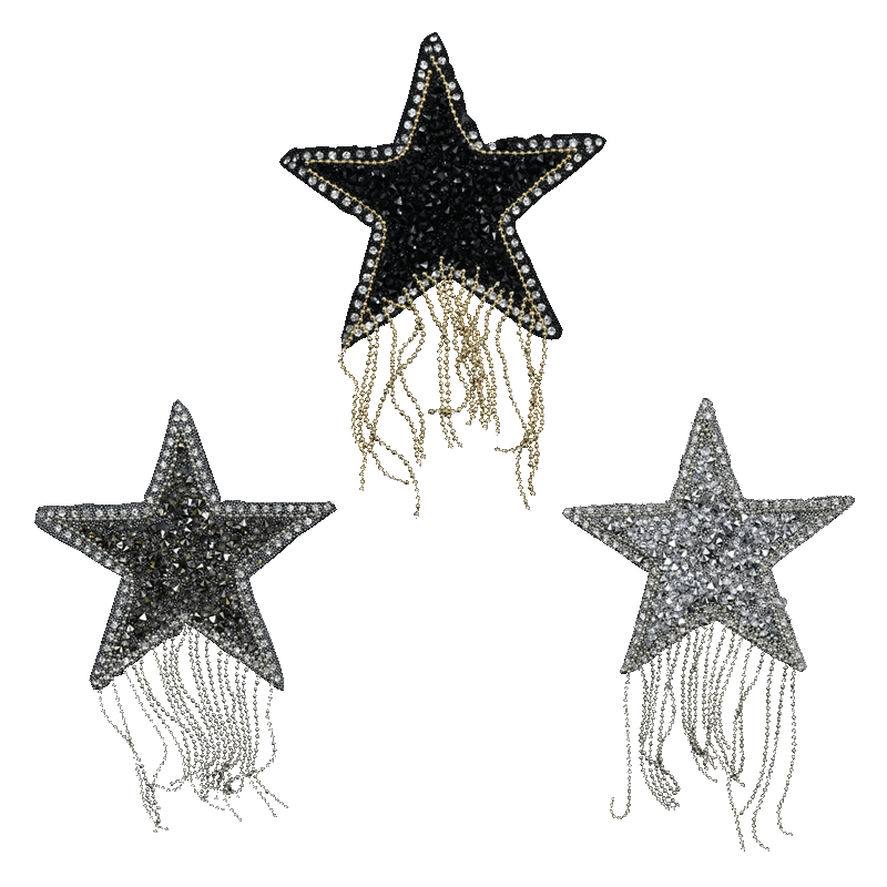 流苏星星图案水钻布贴亮片花女画