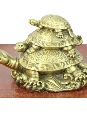 纯铜黄铜三代三只乌龟工艺品摆件