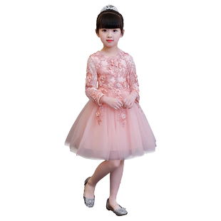 儿童礼服公主裙女童生日长袖小女孩花童婚礼婚纱钢琴演出服秋冬季