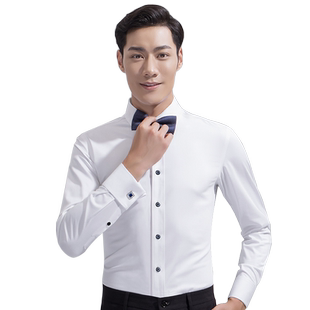 棠吉男装温莎领法式衬衫男长袖商务高端易打理一字领袖扣衬衣正装