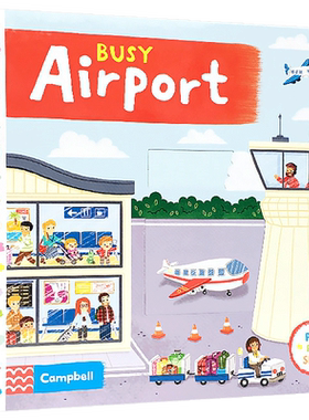 英文原版绘本Busy book系列Airport繁忙的机场宝宝启蒙认知手指机关推拉书绘本好习惯养成 可搭Fire Station/zoo公园Park