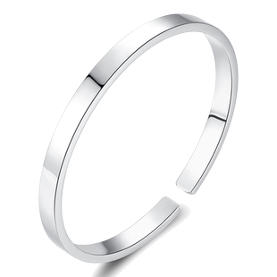 纯银999银手镯光面银镯子女百搭简约学生森系细款银饰送女友妈妈