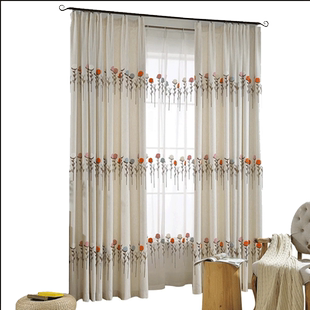 韩式田园清新绿色棉麻遮光窗帘女孩房客厅卧室飘窗绣花花朵纱帘