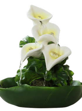 荷花叠水瀑布喷泉中式家居摆件