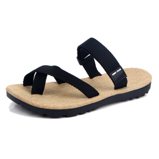 亚麻拖鞋男夏季外穿防滑舒适夹脚情侣凉拖休闲韩版潮流个性沙滩鞋