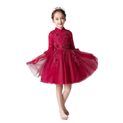儿童礼服公主裙女童红色长袖小