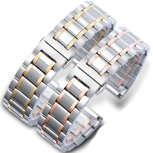 不锈钢手表带钢带男 代用力洛克万国名匠表带配件蝴蝶扣女20/22mm