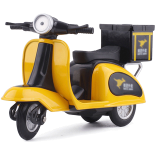 外卖车摆件合金回力车小摩托车迷你小绵羊带尾箱模型玩具踏板