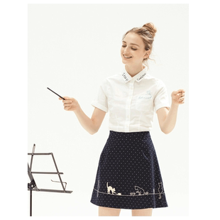 MP英伦复古原创设计 Stay curious原创刺绣口袋人鱼猫咪衬衫