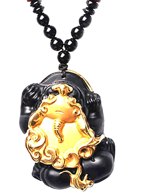 天然黑曜石貔貅饰品精编项链
