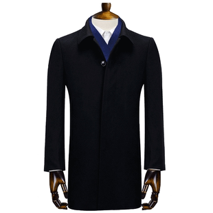 鼎铜男士风衣羊毛外套男装中长款中年商务高端秋冬季毛呢大衣翻领