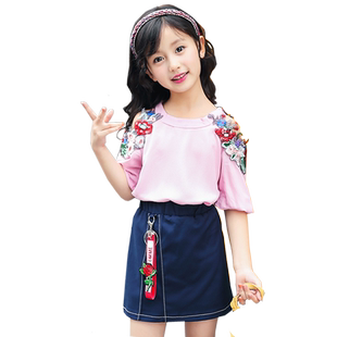 儿童装女童夏装套装2022夏季新款女孩露肩潮衣服中大童短袖两件套
