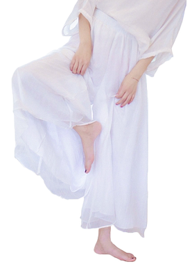 汉服棉麻阔腿裤女高腰仙女夏飘逸
