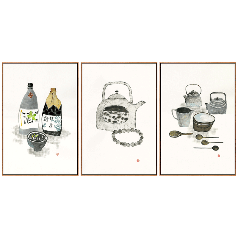 中式装饰画客厅餐厅壁画禅意创意画茶馆墙壁挂画简约现代三联画