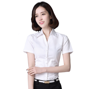 职业衬衫女短袖V领修身OL工装气质白色商务衬衣工作服夏免烫坑皱