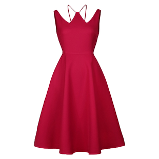 JUNGLE ME春秋V领高腰黑红纯色大摆A字伞裙中长款礼服连衣裙清仓