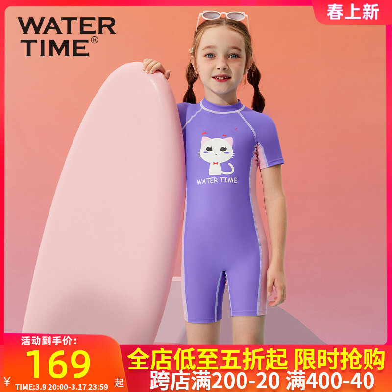 Đồ bơi trẻ em WaterTime bé gái 2023 đồ bơi một mảnh mới in hình mèo dễ thương Đồ bơi trẻ em đồ bơi bé gái dài tay đô boi tre em