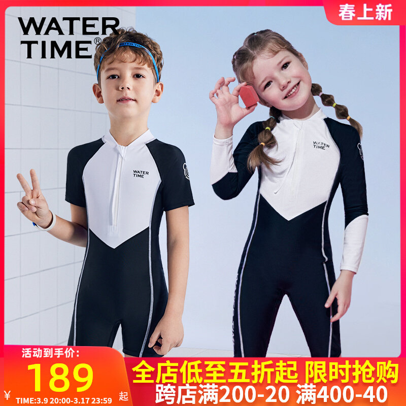Đồ bơi trẻ em WaterTime áo tắm dài tay một mảnh chống nắng cho bé trai đào tạo chuyên nghiệp đồ bơi trẻ em vừa và lớn mới quần bơi cho trẻ em bé trai mặc đồ bơi