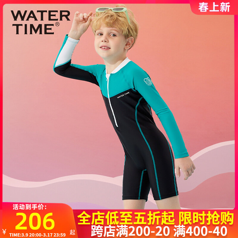 áo bơi trẻ em 10 tuổi Đồ bơi trẻ em WaterTime bé trai 2023 mới dài tay khâu ấm suối nước nóng đồ bơi một mảnh cho bé trai bộ đồ bơi cho trẻ em áo bơi trẻ em dài tay