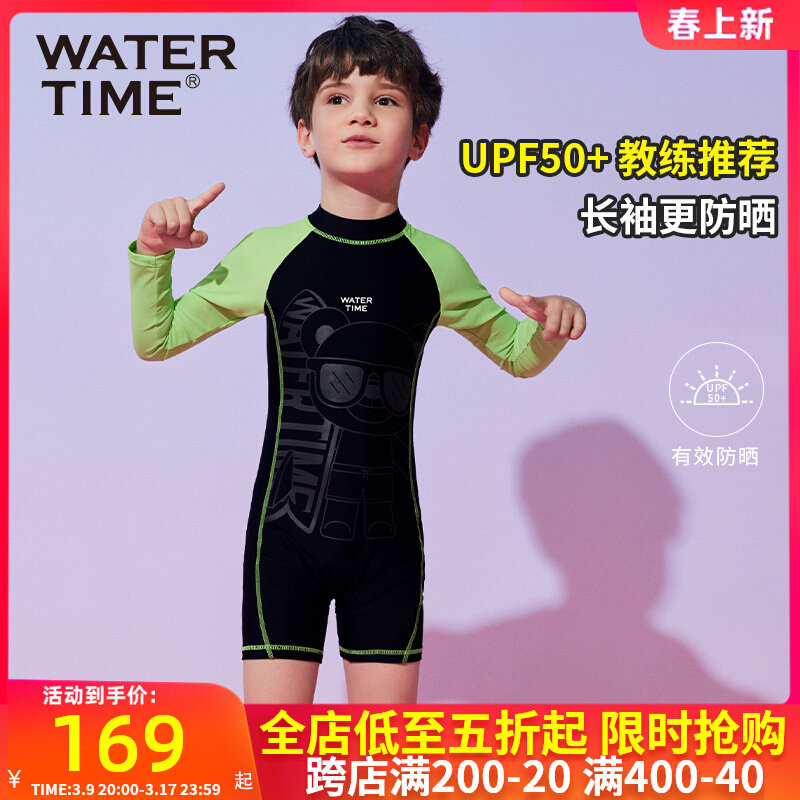 Đồ bơi trẻ em WaterTime Đồ bơi bé trai trẻ trung mới dài tay chống nắng Đồ bơi bé trai mùa hè đồ bơi bé trai tay dài váy bơi trẻ em
