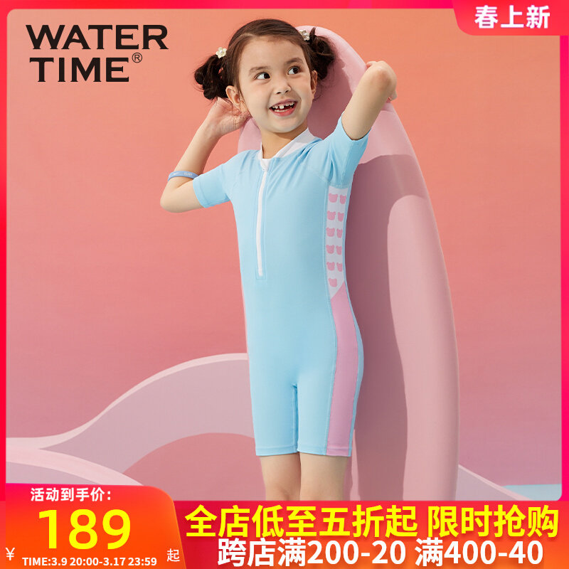 Đồ bơi trẻ em WaterTime bé gái in hình gấu nhanh khô ấm tập luyện Đồ bơi một mảnh suối nước nóng áo bơi tre em áo bơi trẻ em nữ