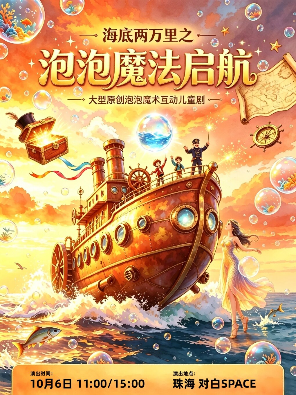 【珠海】大型原创泡泡魔术互动儿童剧《海底两万里之泡泡魔法启航》