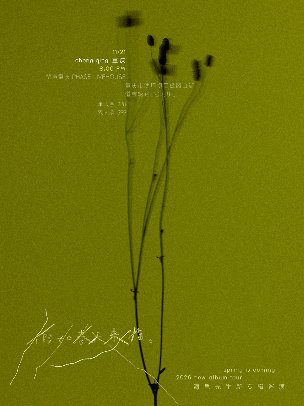 【重庆】《假如春天来临,》2026海龟先生新专辑巡演-重庆站