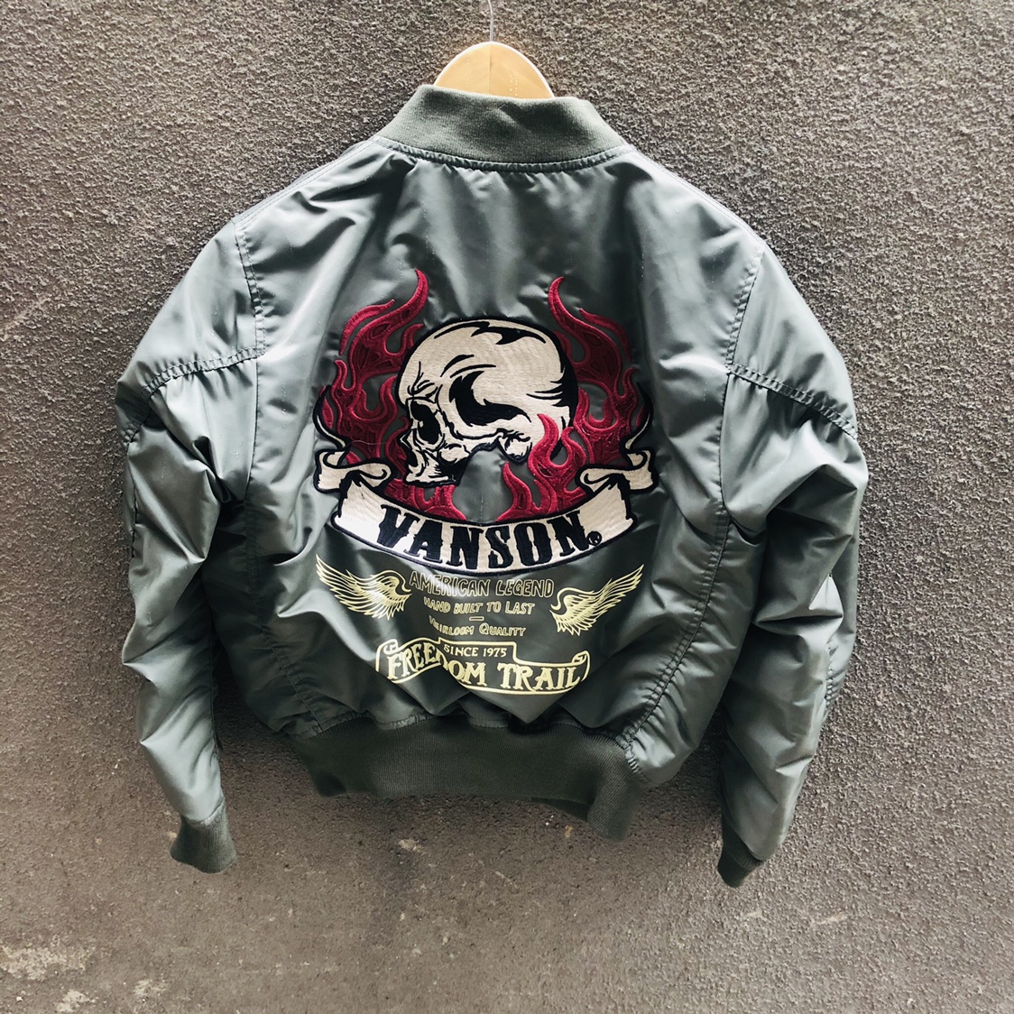 vanson 火焰骷髅飞行夹克Ma1飞行服飘带版 机车棉服摩托服男女G06