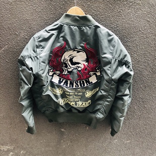 vanson 机车棉服摩托服男女G06 火焰骷髅飞行夹克Ma1飞行服飘带版