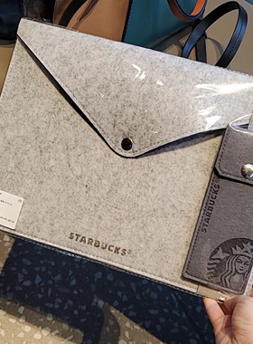 星巴克2021春季ipad笔记本平板电脑包灰色毛毡公文手拿袋收纳便携
