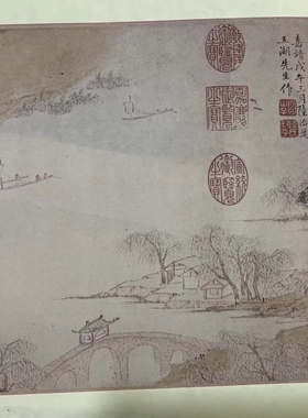 陆治 石湖图 写意山水 国画长卷 书法题跋 纸本绢布 微喷复制