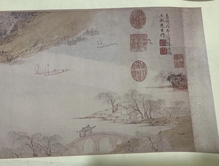 陆治 石湖图 写意山水 国画长卷 书法题跋 纸本绢布 微喷复制