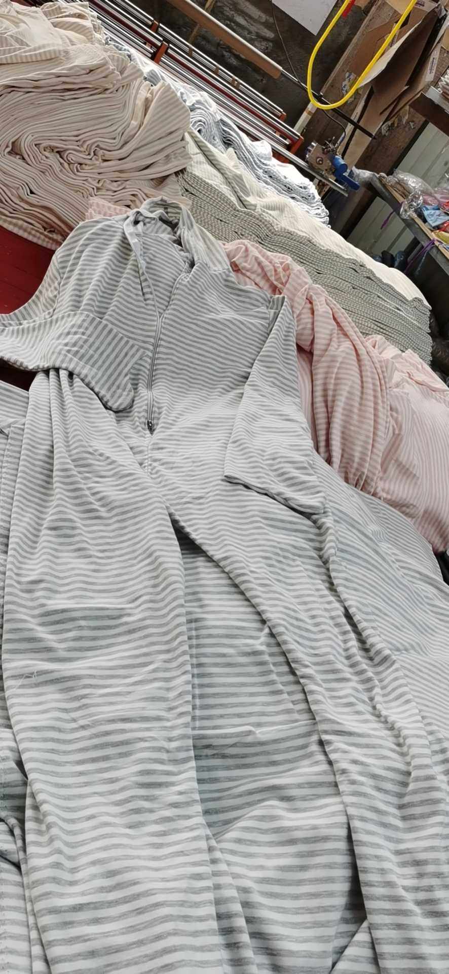 【武莲诺豪】蓝粉绿灰驼色纯棉条纹五连体连手脚帽沙疗浴灸矿疗服