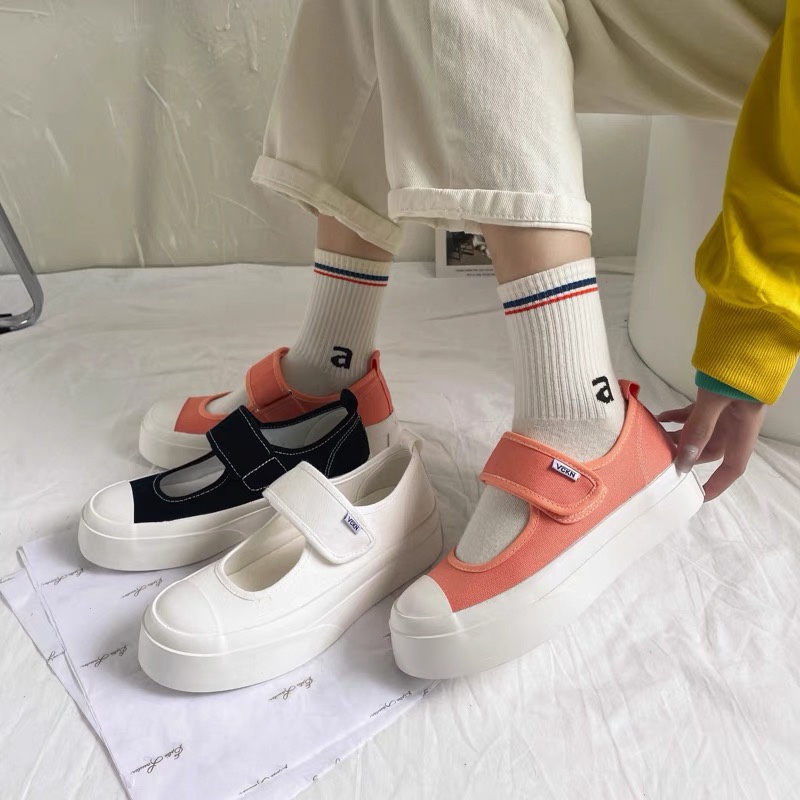 Big shoes Mary Jane muffin thick sole small white shoes canvas board shoes women's high fat shoes