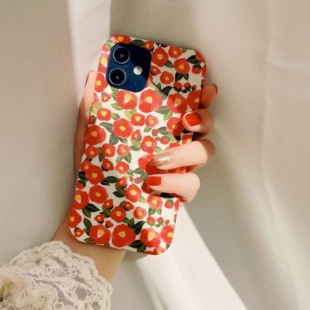 定制手工春日清新国风胭脂红花布艺手机壳iPhone13141516promax