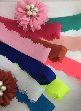 3cm雪纺纯色康乃馨花边带diy发饰材料每条95c m服装辅料