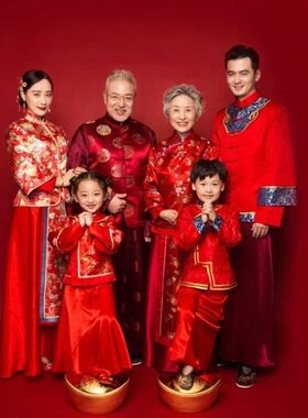 2020新款影楼亲子装 儿童摄影服装 一家六口全家福艺术拍照写真服